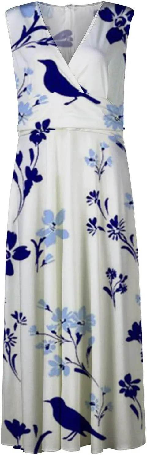 Elegant Floral Maxi Dress for Women, Sleeveless V-Neck Summer Dress, Lightweight and Comfortable