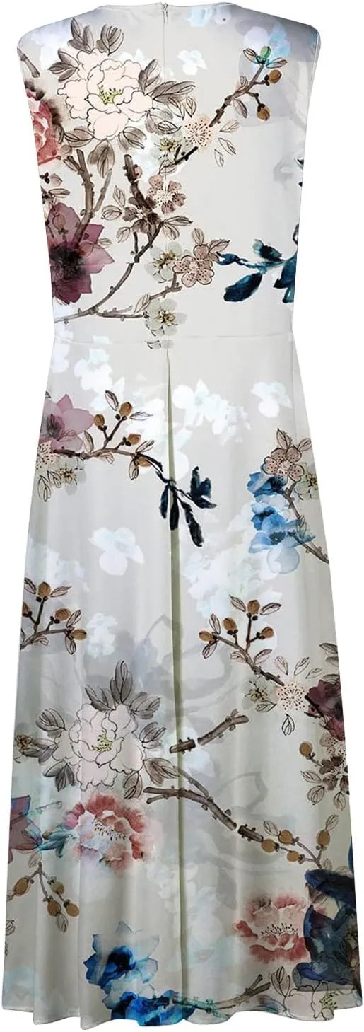 Elegant Floral Maxi Dress for Women, Sleeveless V-Neck Summer Dress, Lightweight and Comfortable