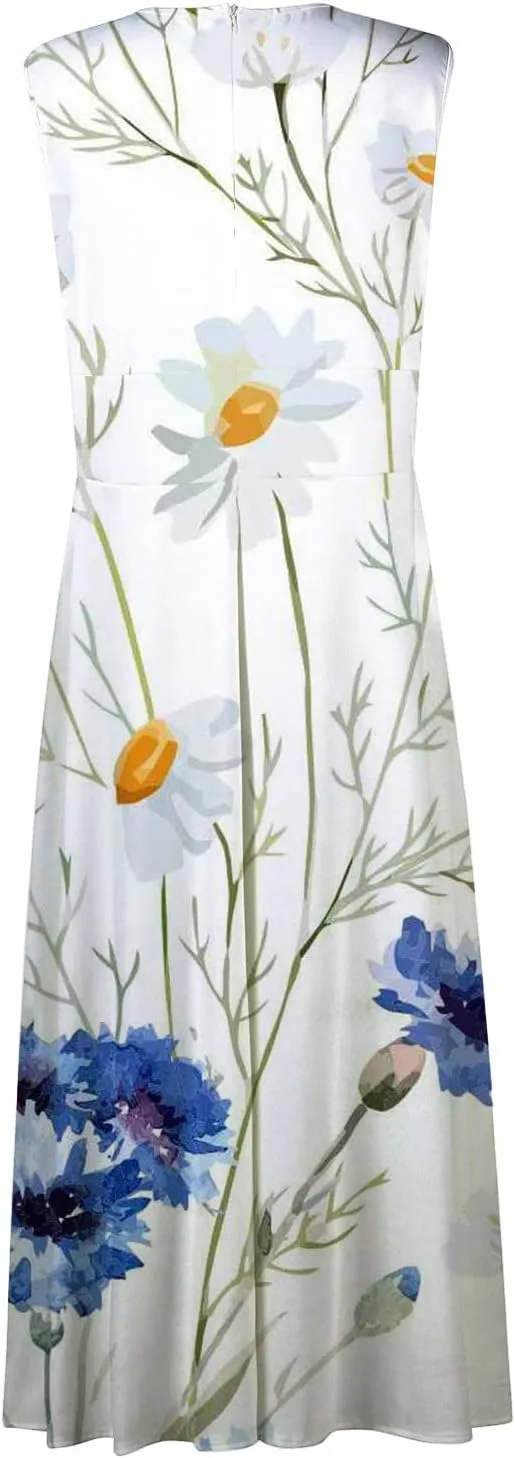 Elegant Floral Maxi Dress for Women, Sleeveless V-Neck Summer Dress, Lightweight and Comfortable