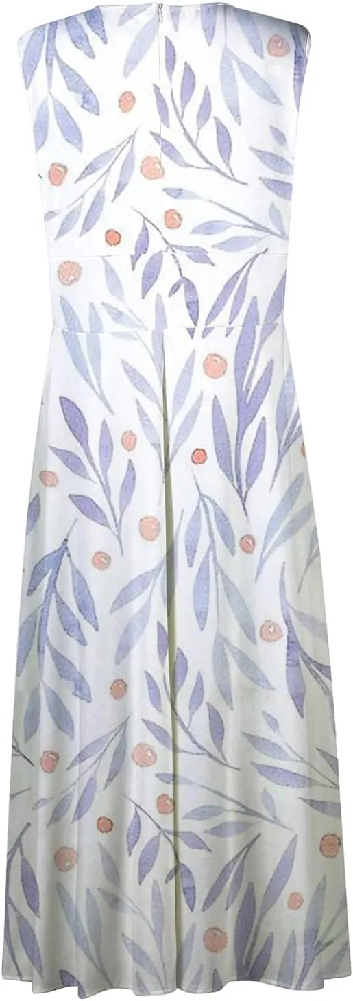 Elegant Floral Maxi Dress for Women, Sleeveless V-Neck Summer Dress, Lightweight and Comfortable