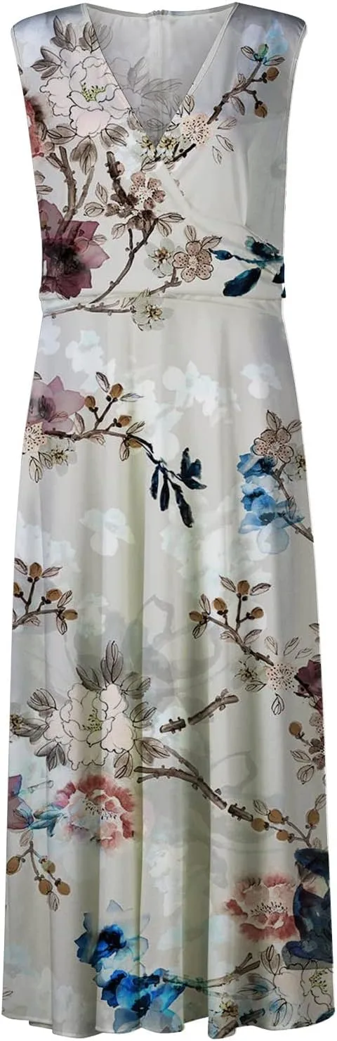 Elegant Floral Maxi Dress for Women, Sleeveless V-Neck Summer Dress, Lightweight and Comfortable