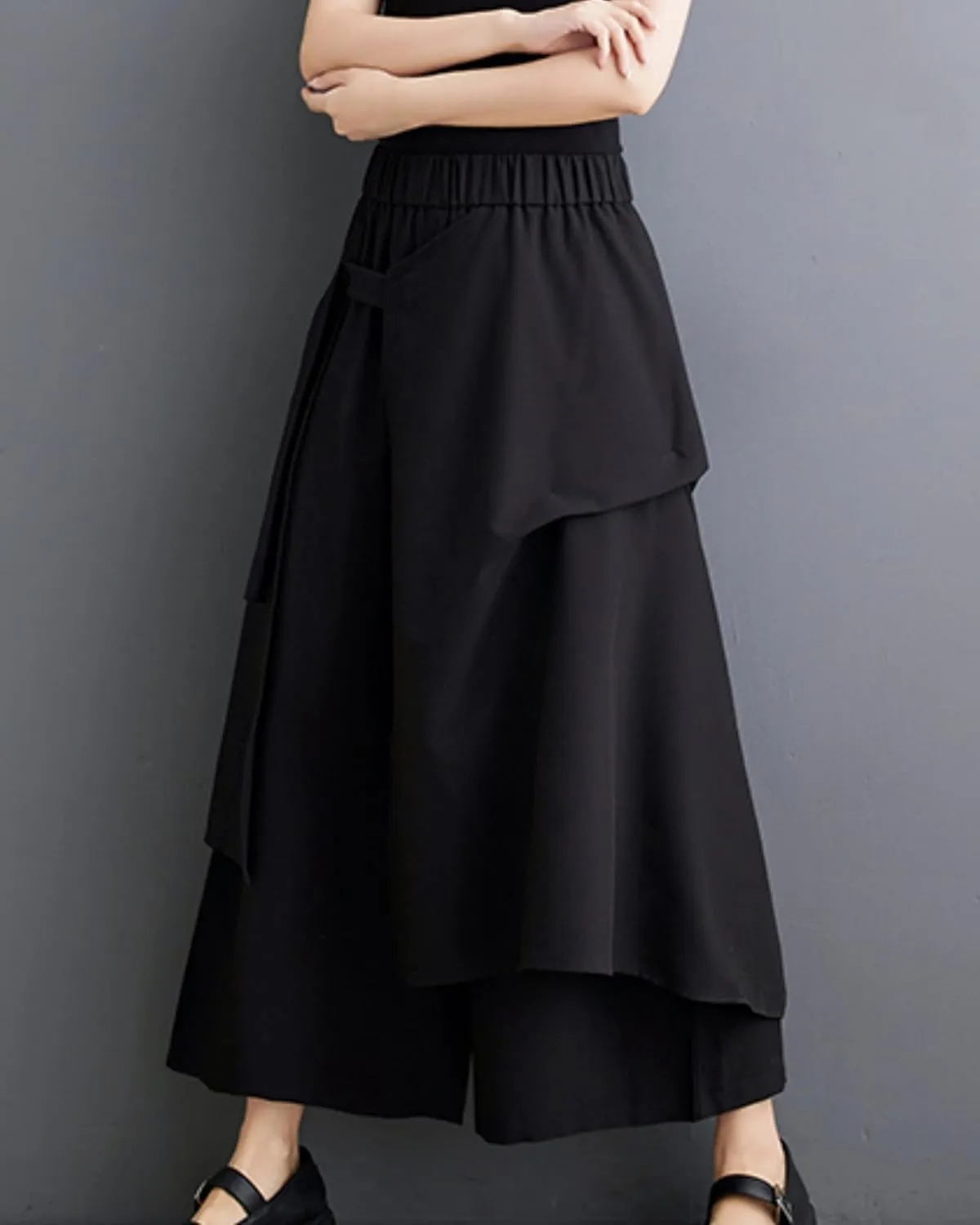 ellazhu Women's Puffy Drawstring Elastic Waist Wide Leg Harem Pants GZ177 A