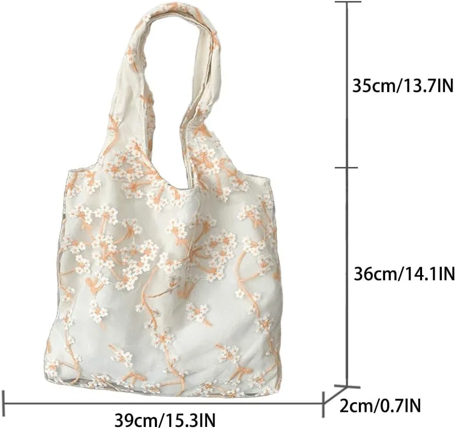 Embroidered lace handbag - beach wallet, holiday art canvas shoulder bag, large capacity canvas bucket