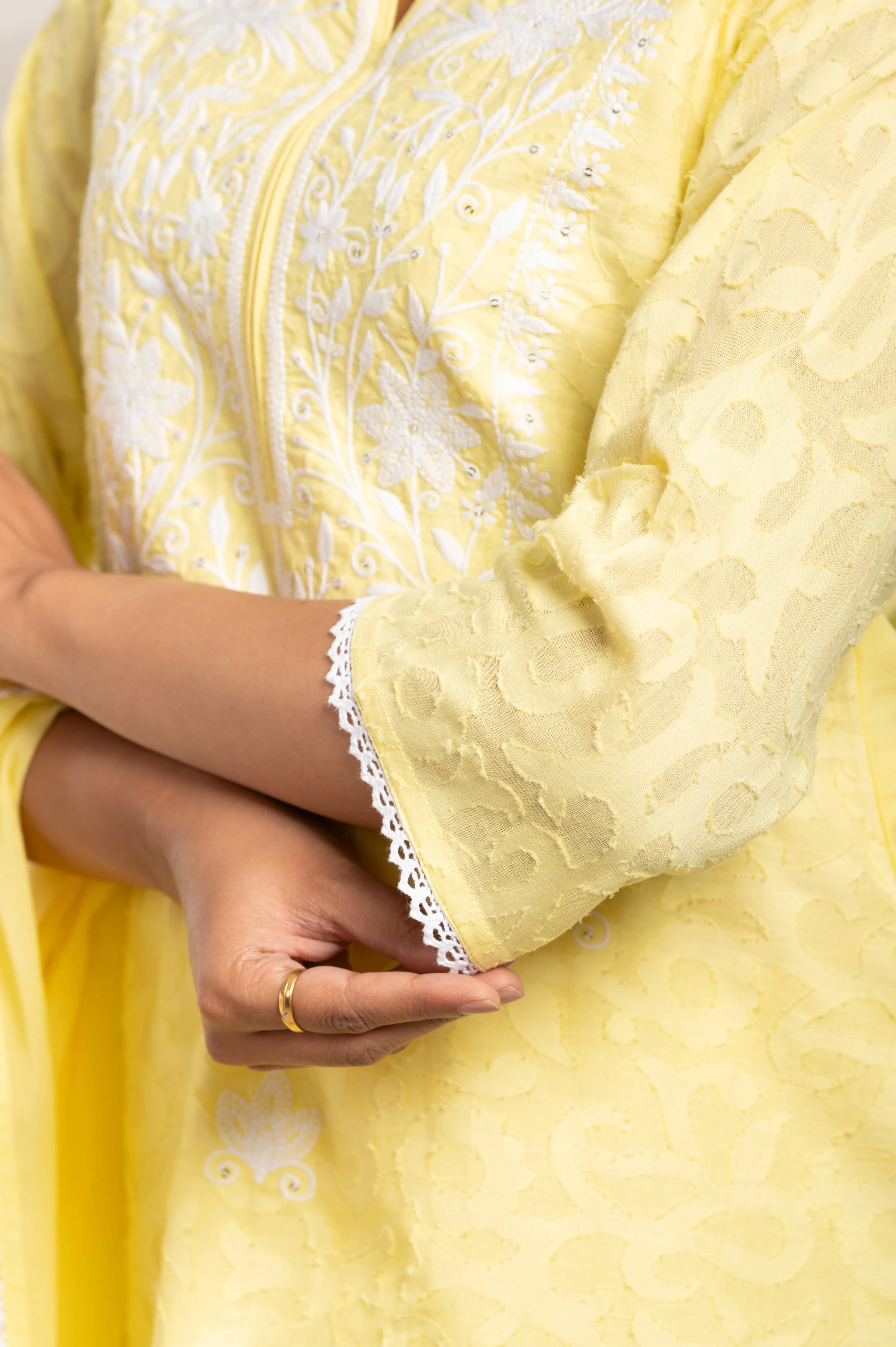 Embroidered Yoke Yellow