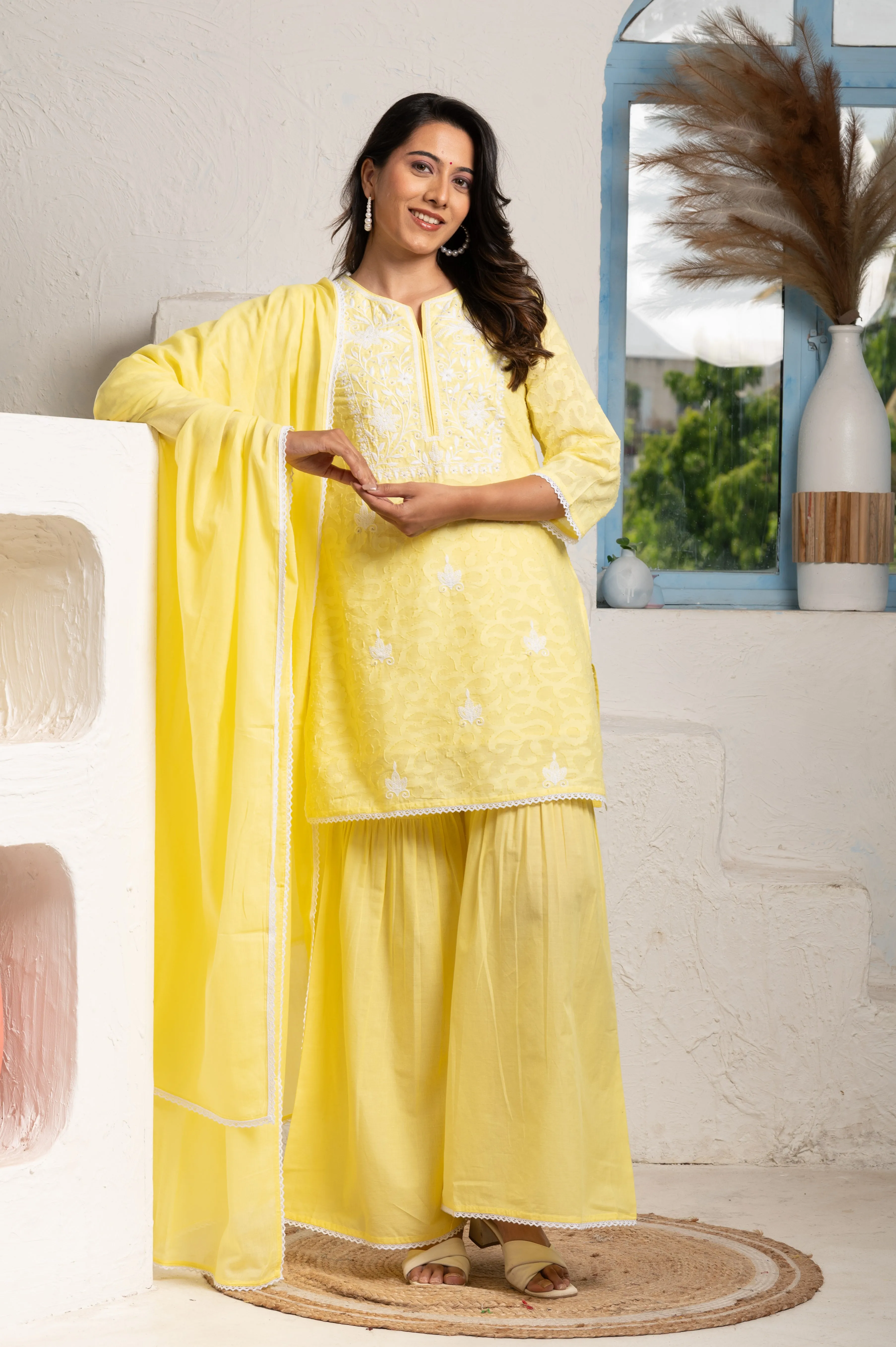 Embroidered Yoke Yellow