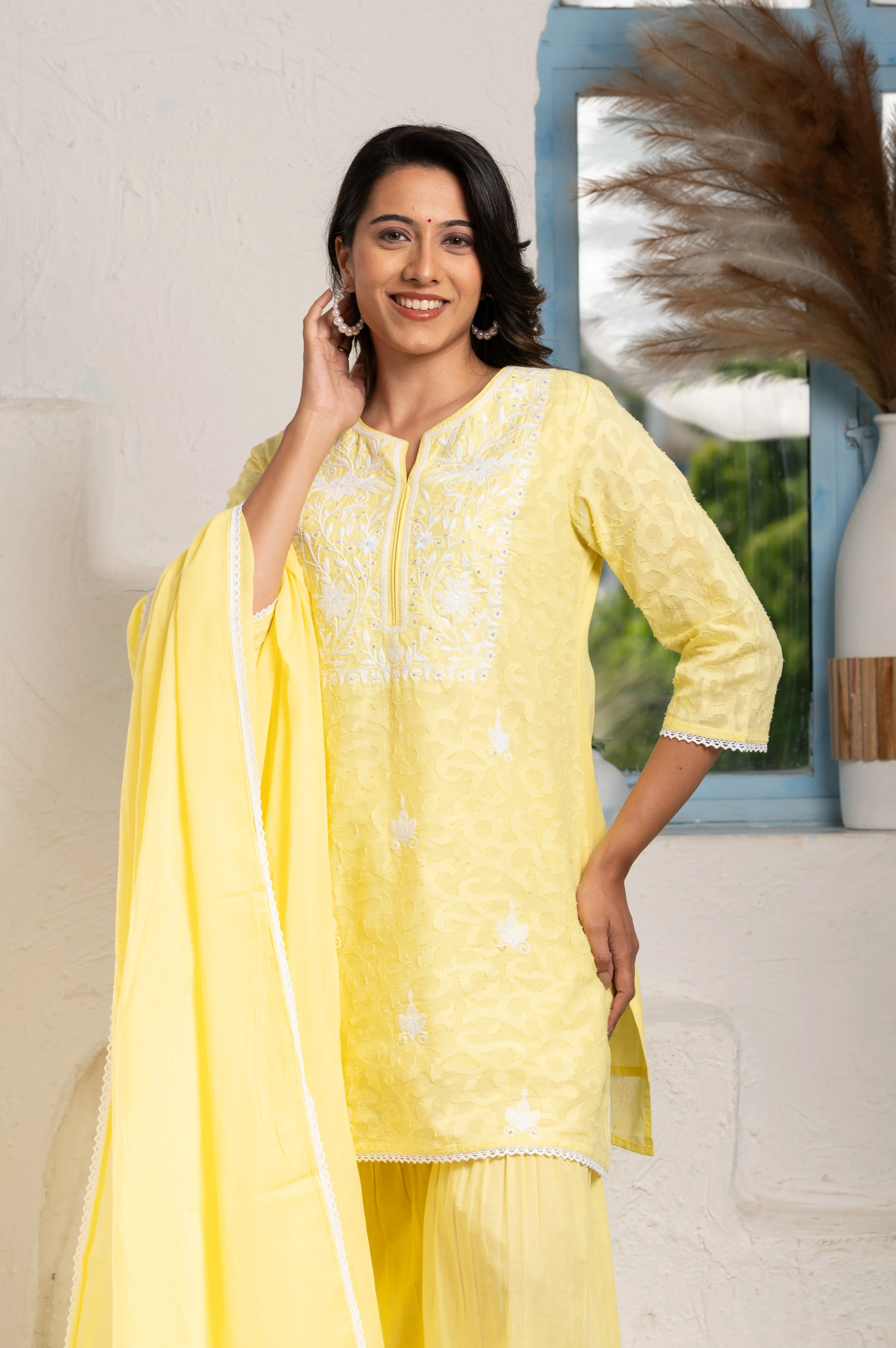 Embroidered Yoke Yellow