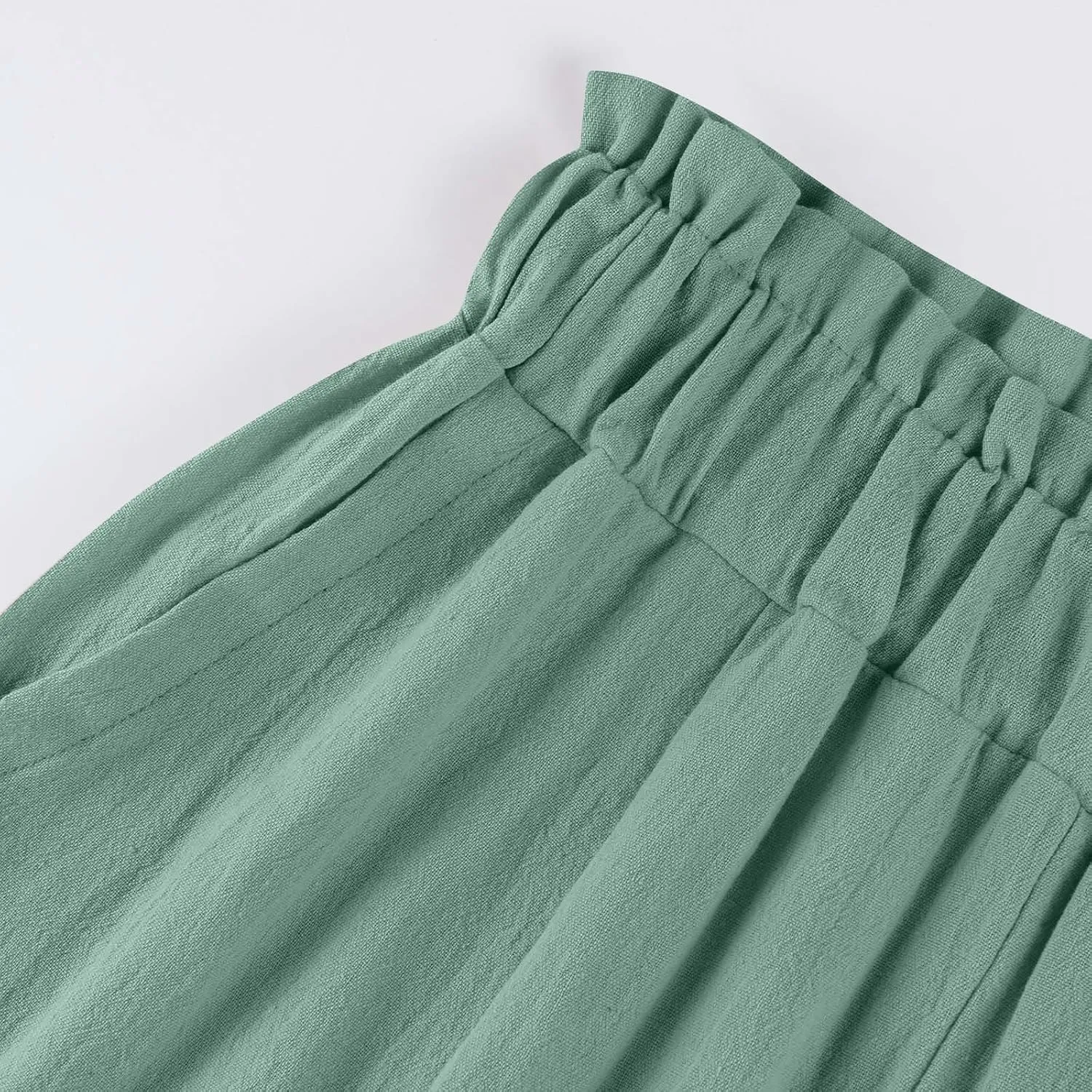 eoeioa Womens Beach Pants Summer Elastic Waist Linen Pants Lightweight Casual Baggy Flowy Wide Leg Pant with Pockets