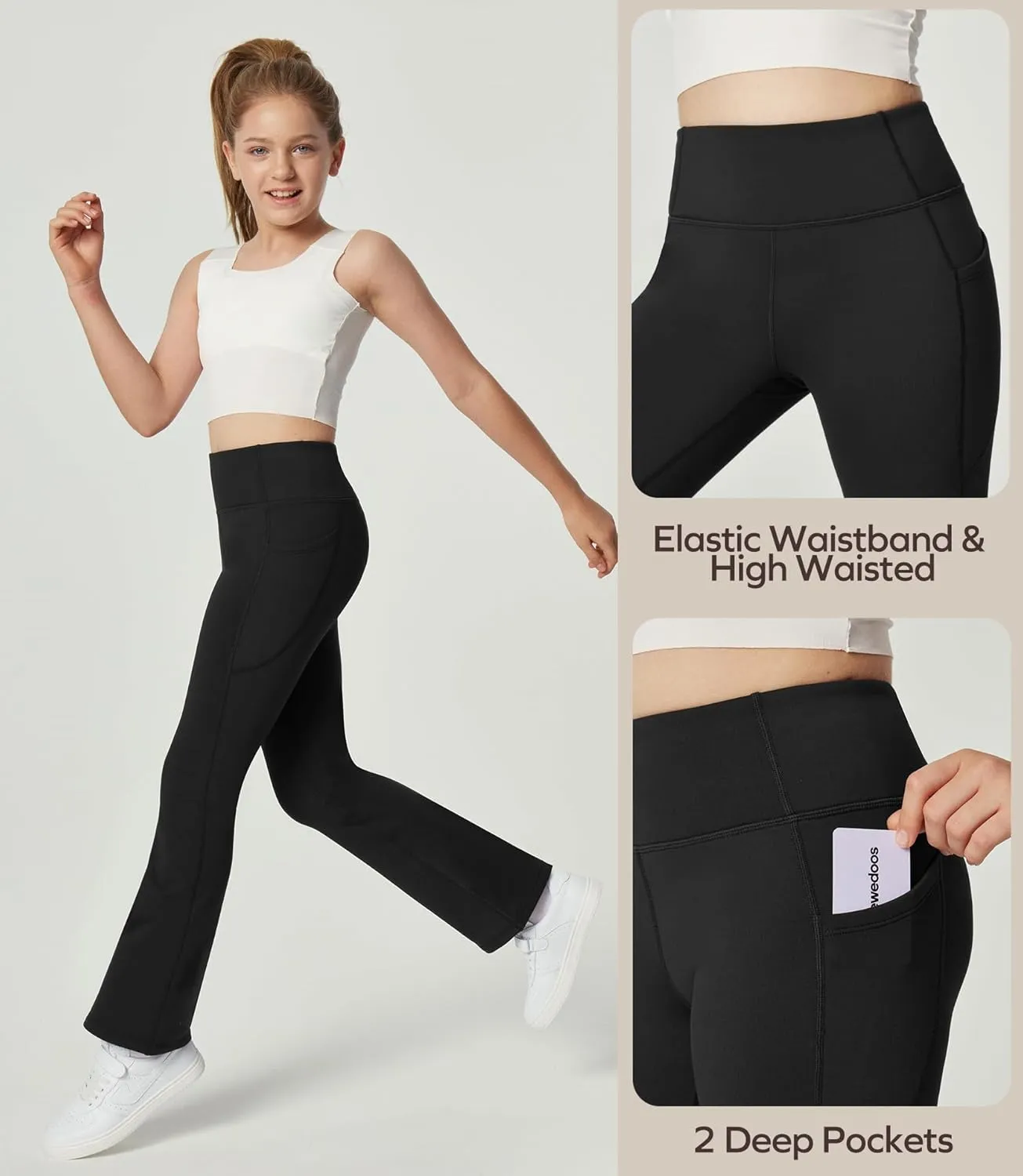 Ewedoos Girls Fleece Lined Flare Leggings with Pockets Cute Preppy Clothes for Girls Yoga Pants Bell Bottoms