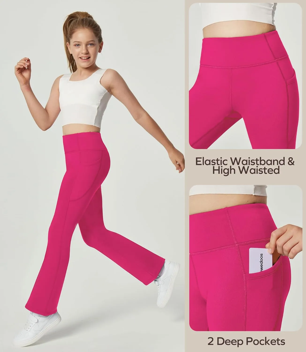Ewedoos Girls Fleece Lined Flare Leggings with Pockets Cute Preppy Clothes for Girls Yoga Pants Bell Bottoms