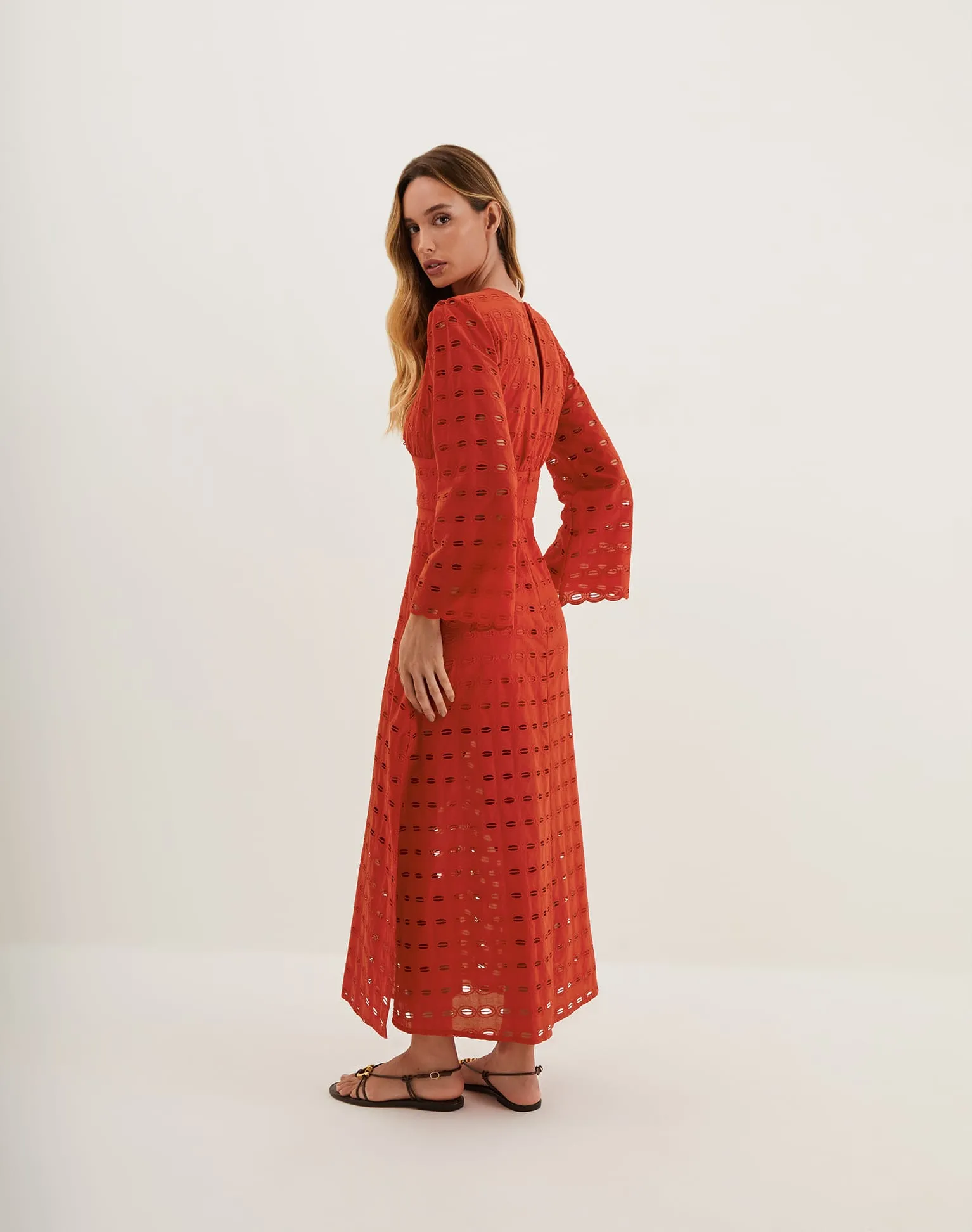 Eyelet Raya Long Dress - Ruby