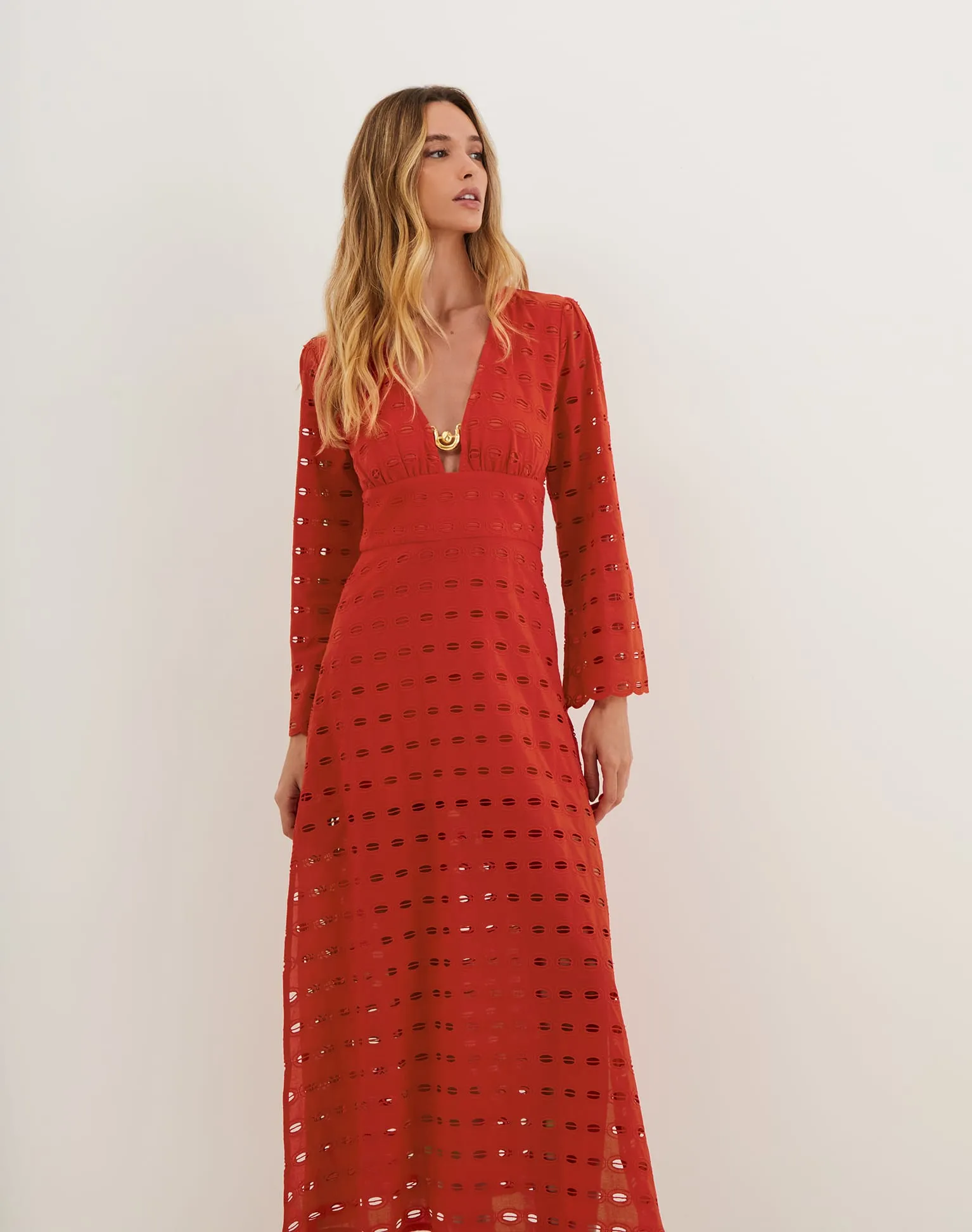 Eyelet Raya Long Dress - Ruby
