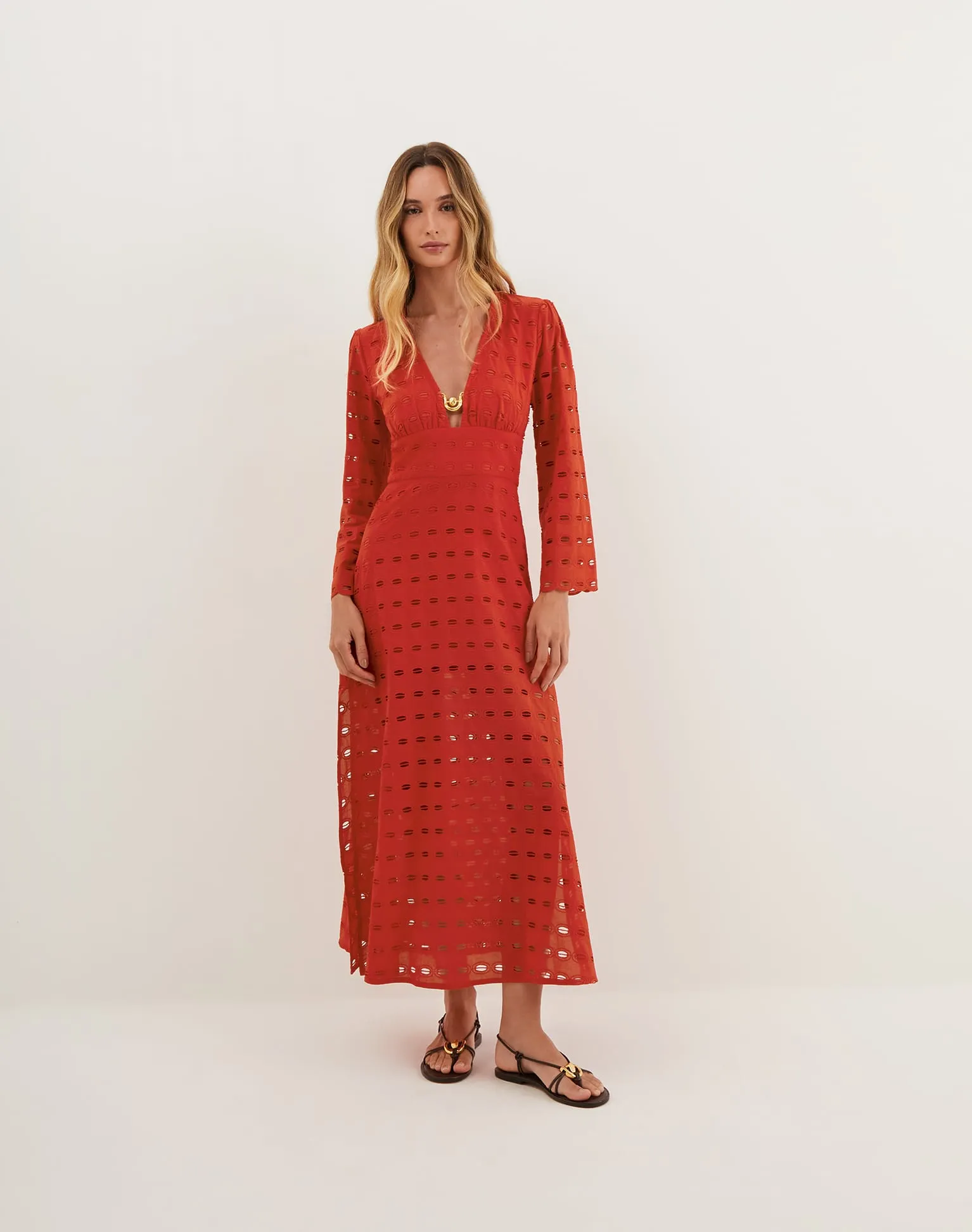 Eyelet Raya Long Dress - Ruby