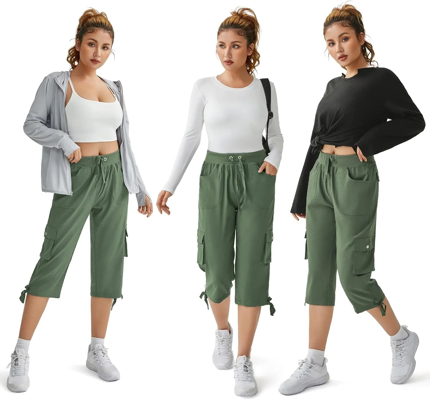 FARUNGS Quick Dry Cargo Pants Lightweight Tactical Hiking Pants with 5 Pockets for Women,Stretchy Waist and Water Resistant