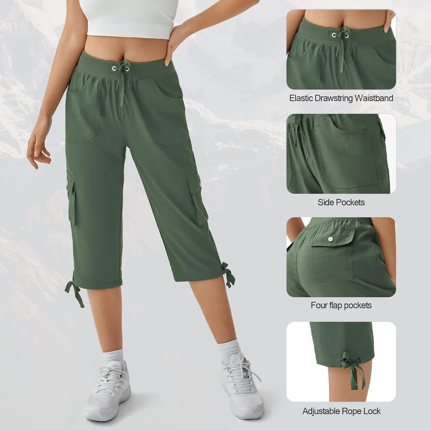 FARUNGS Quick Dry Cargo Pants Lightweight Tactical Hiking Pants with 5 Pockets for Women,Stretchy Waist and Water Resistant