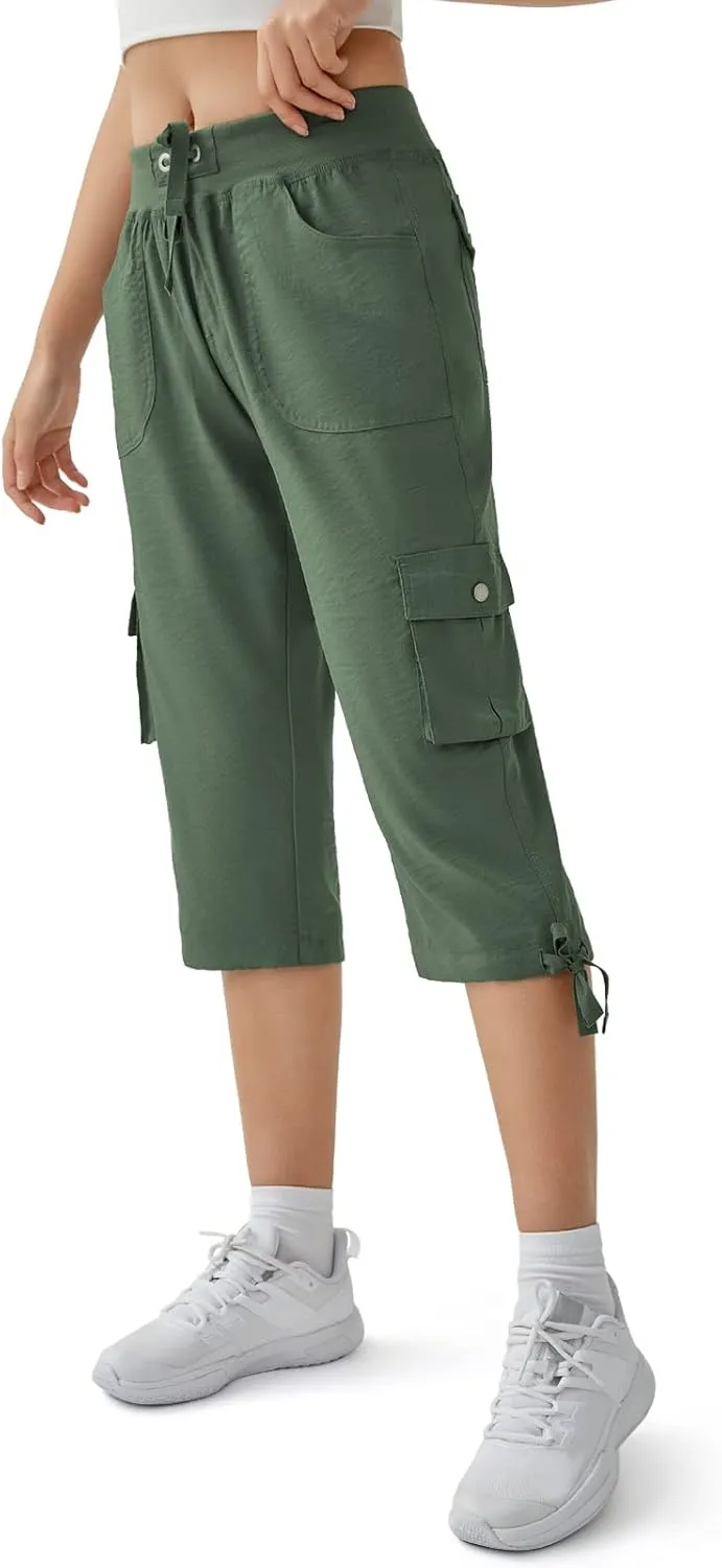 FARUNGS Quick Dry Cargo Pants Lightweight Tactical Hiking Pants with 5 Pockets for Women,Stretchy Waist and Water Resistant