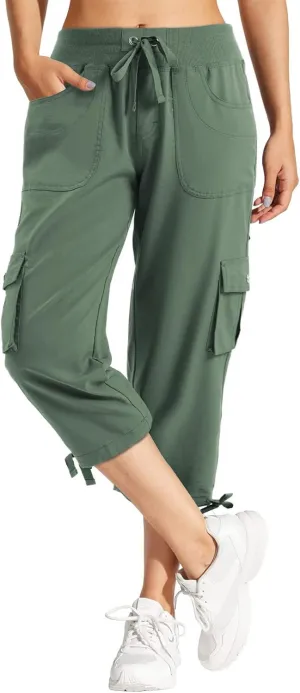 FARUNGS Quick Dry Cargo Pants Lightweight Tactical Hiking Pants with 5 Pockets for Women,Stretchy Waist and Water Resistant