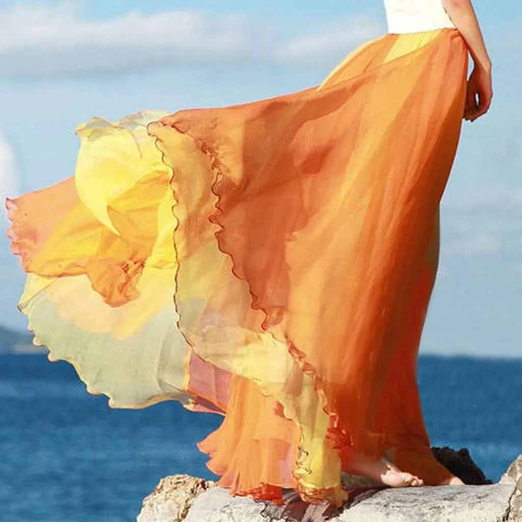 Flowy Boho Skirts for Women Retro Maxi Skirt Summer Beach Floral Skirt Plus Size Pleated Skirt Hawaiian Vacation Outfits