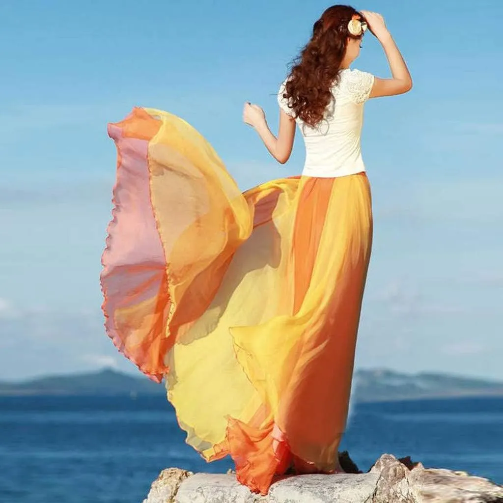 Flowy Boho Skirts for Women Retro Maxi Skirt Summer Beach Floral Skirt Plus Size Pleated Skirt Hawaiian Vacation Outfits