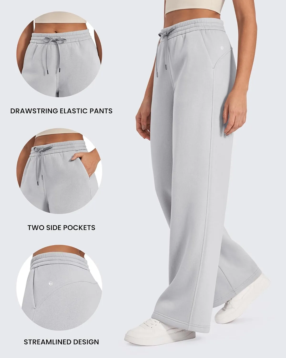 G4Free Fleece Lined Pants Women Drawstring Waist Wide Leg Pants Winter Warm Lounge Sweatpants with Pockets 29''/31''/33''