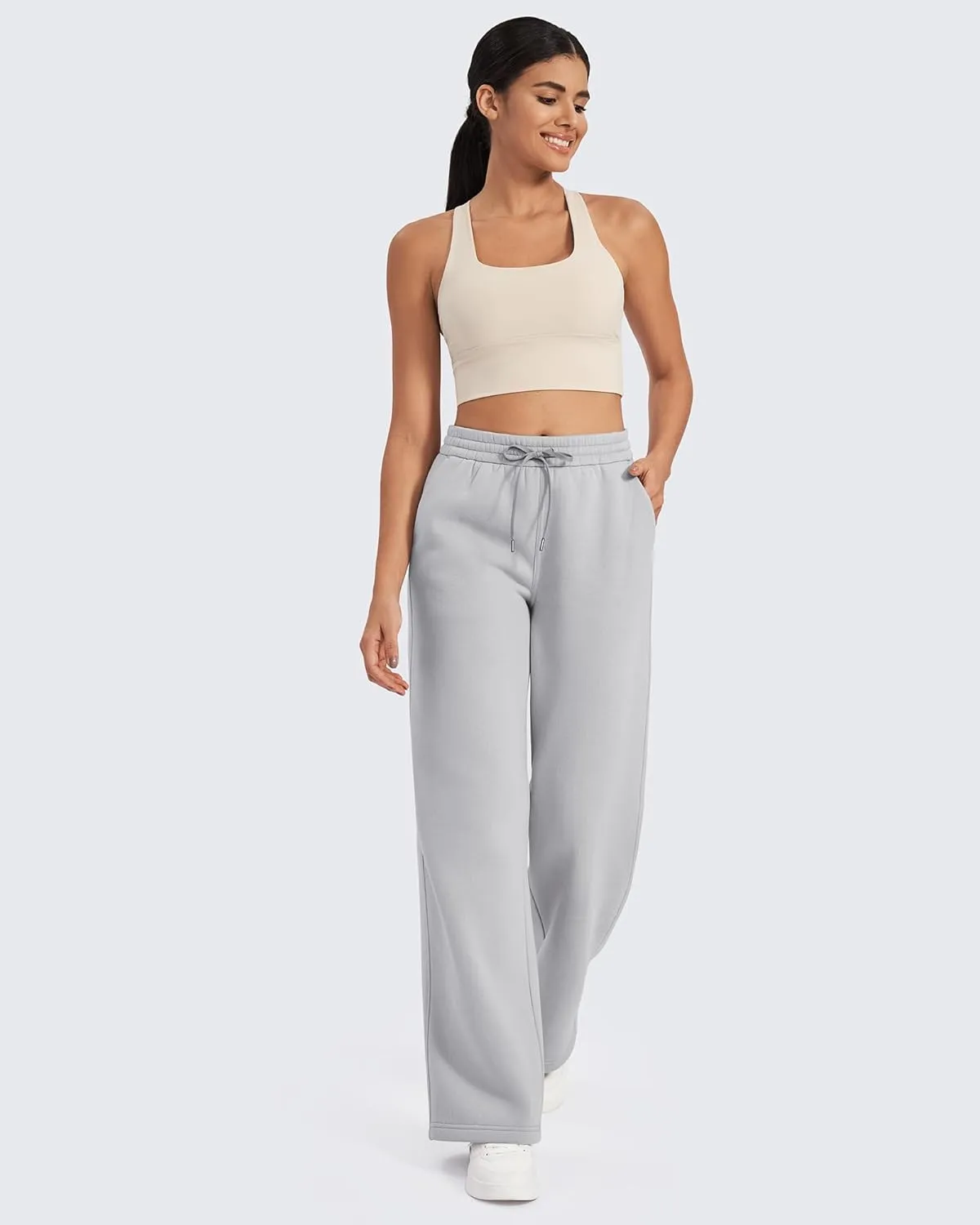 G4Free Fleece Lined Pants Women Drawstring Waist Wide Leg Pants Winter Warm Lounge Sweatpants with Pockets 29''/31''/33''