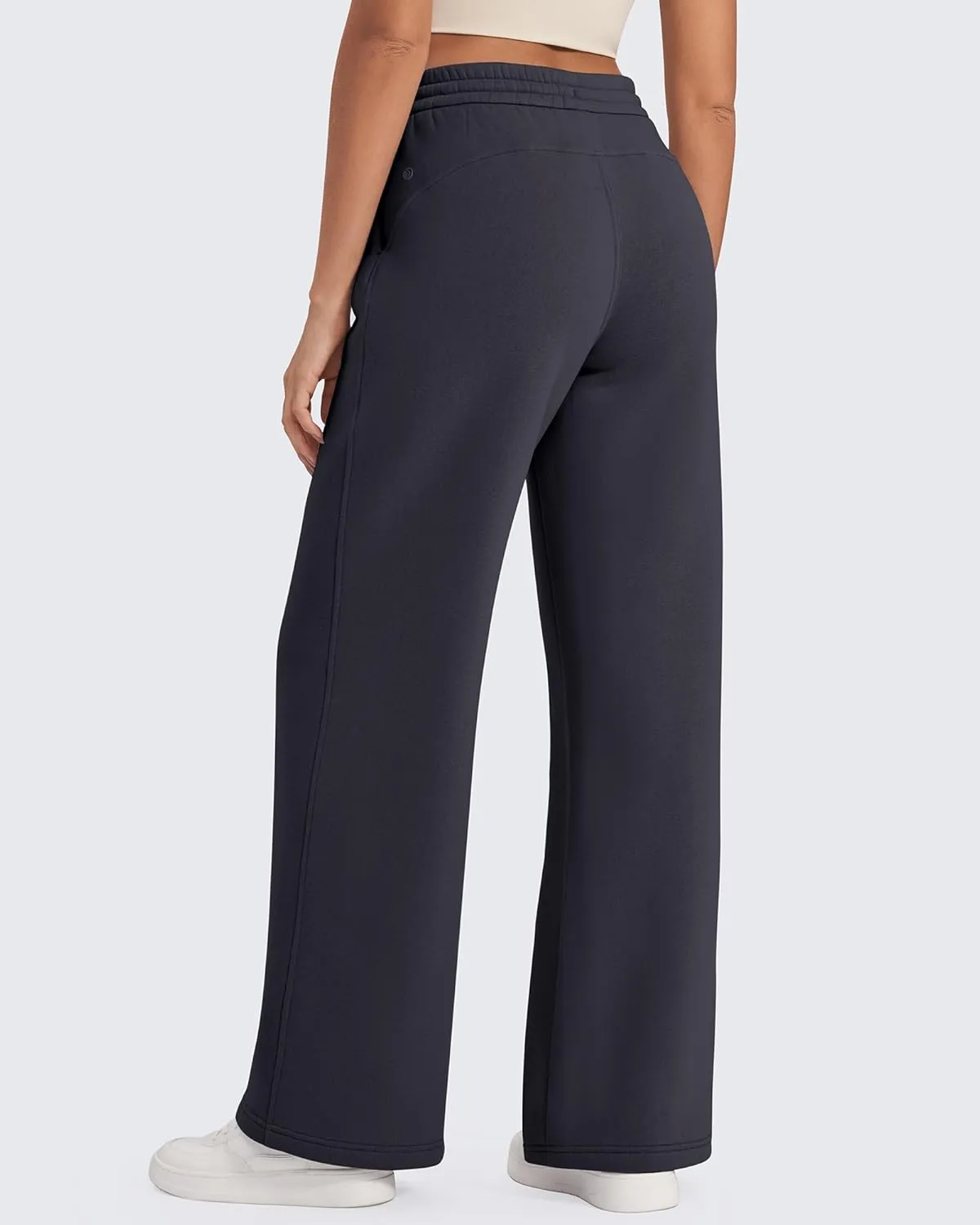 G4Free Fleece Lined Pants Women Drawstring Waist Wide Leg Pants Winter Warm Lounge Sweatpants with Pockets 29''/31''/33''