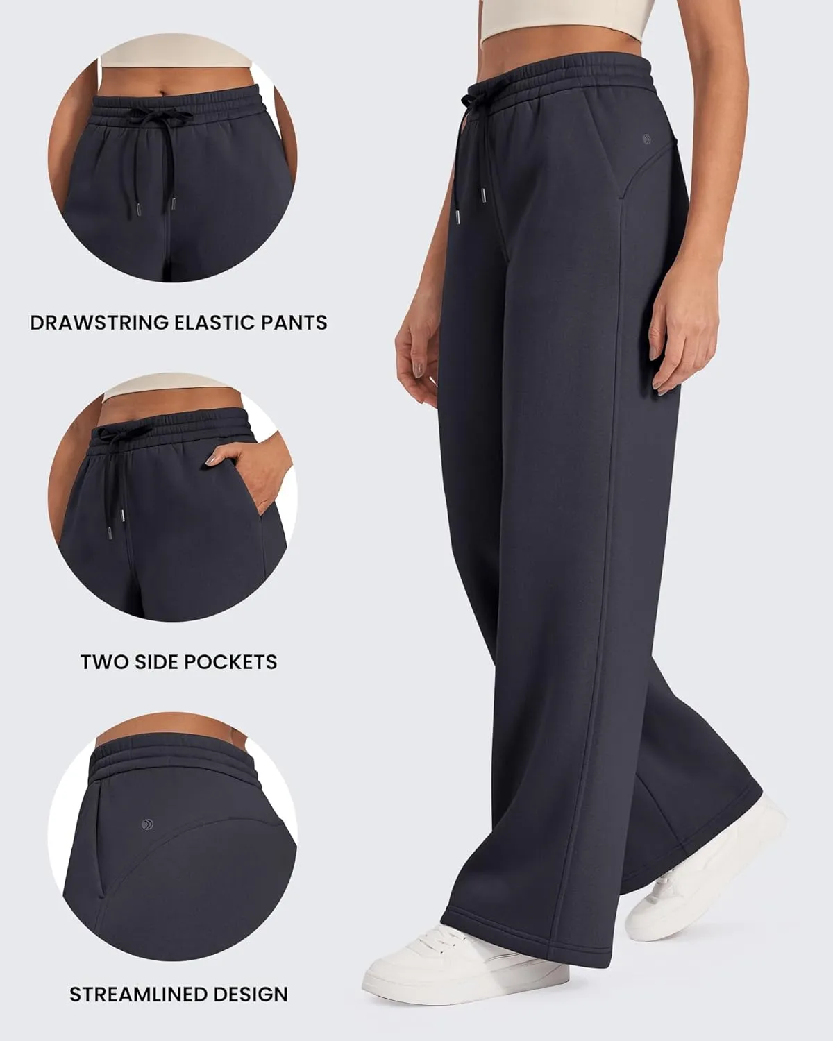 G4Free Fleece Lined Pants Women Drawstring Waist Wide Leg Pants Winter Warm Lounge Sweatpants with Pockets 29''/31''/33''