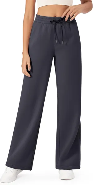 G4Free Fleece Lined Pants Women Drawstring Waist Wide Leg Pants Winter Warm Lounge Sweatpants with Pockets 29''/31''/33''