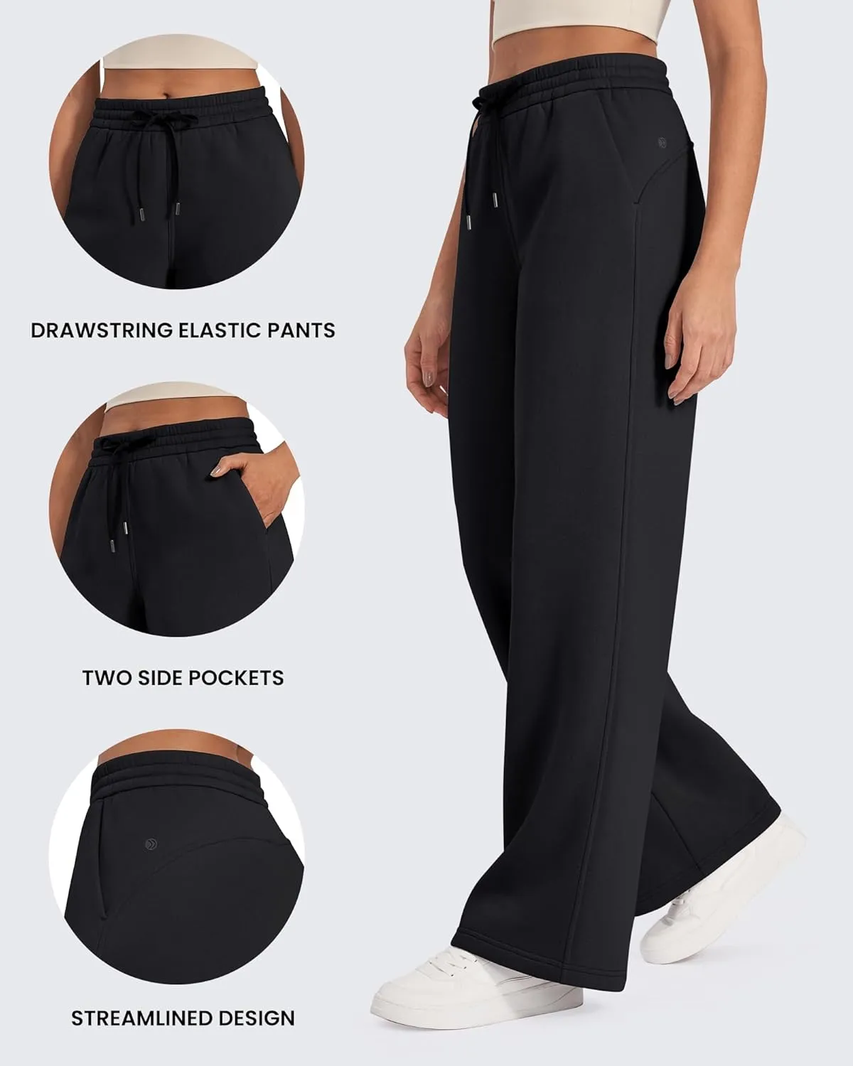 G4Free Fleece Lined Pants Women Drawstring Waist Wide Leg Pants Winter Warm Lounge Sweatpants with Pockets 29''/31''/33''