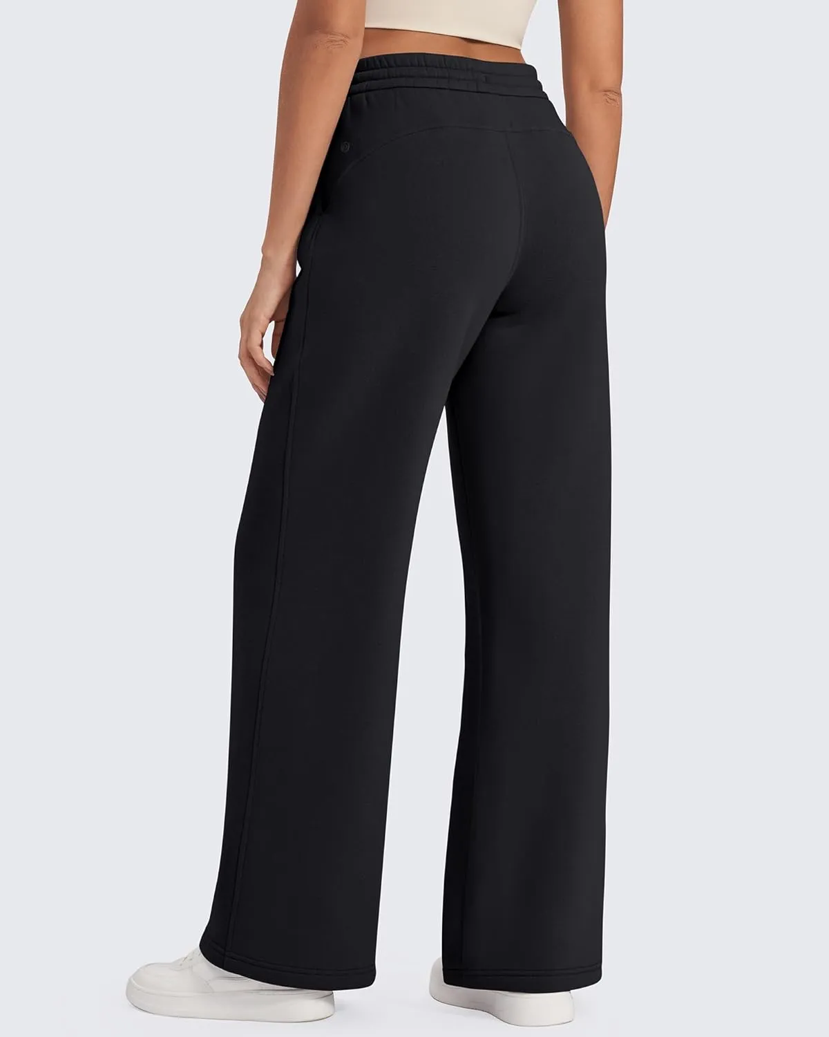 G4Free Fleece Lined Pants Women Drawstring Waist Wide Leg Pants Winter Warm Lounge Sweatpants with Pockets 29''/31''/33''