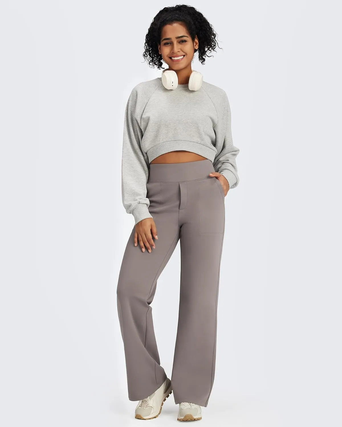 G4Free Fleece Lined Pants Women High Waisted Wide Leg Pants Winter Warm Thermal Sweatpants with Pockets 29"/31"/33"