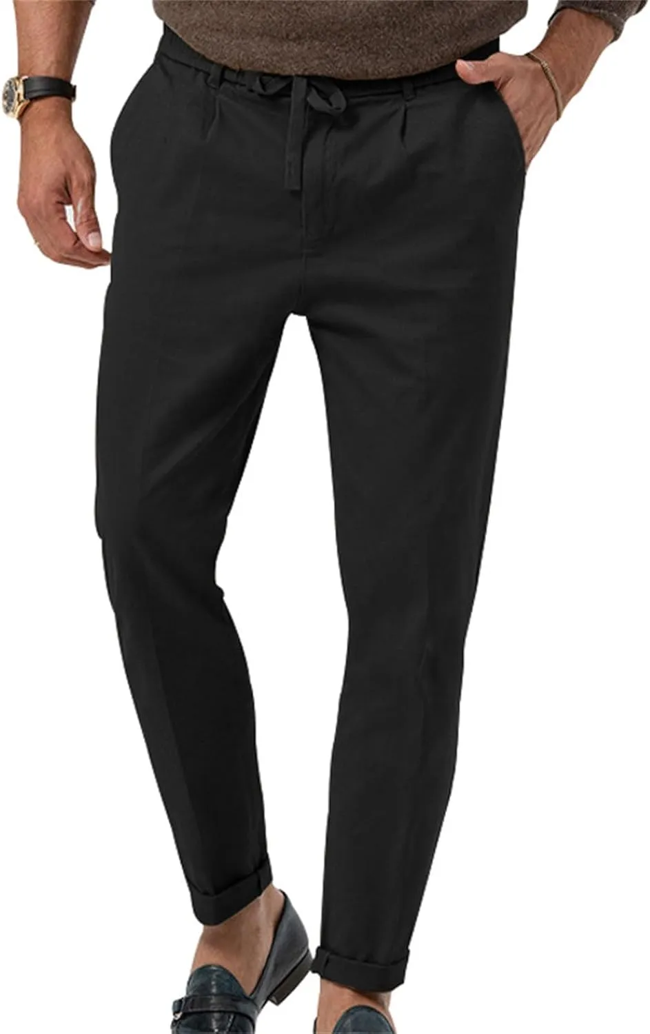 GIERIDUC Mens Casual Pants Relaxed Fit Husky Mens Elastic Waist Casual Mens Black Slim Fit Trousers Best Dress Pants for Men