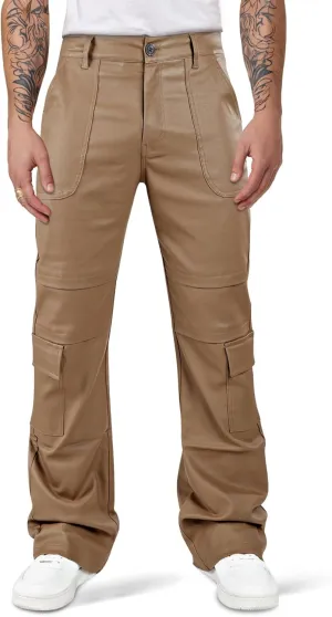 GINGTTO Mens Faux Leather Cargo Pants Flared Bell Bottoms with Pockets for Men 70s Party Pants