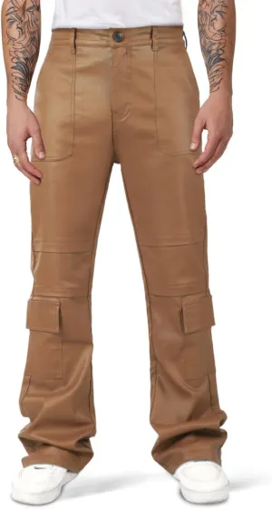 GINGTTO Mens Faux Leather Cargo Pants Flared Bell Bottoms with Pockets for Men 70s Party Pants