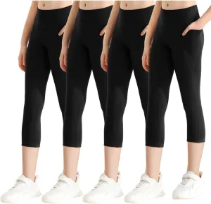 Girls Athletic Leggings with Pockets Black Capri Leggings Yoga Workout Active Pants for Teen Girls 3/4 Summer Shorts