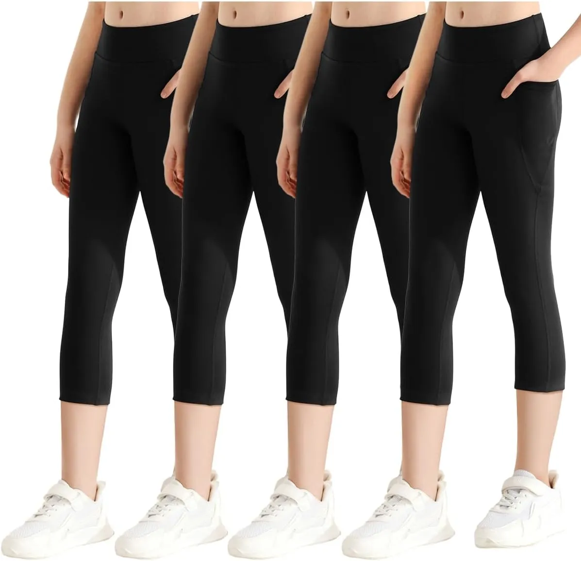 Girls Athletic Leggings with Pockets Black Capri Leggings Yoga Workout Active Pants for Teen Girls 3/4 Summer Shorts