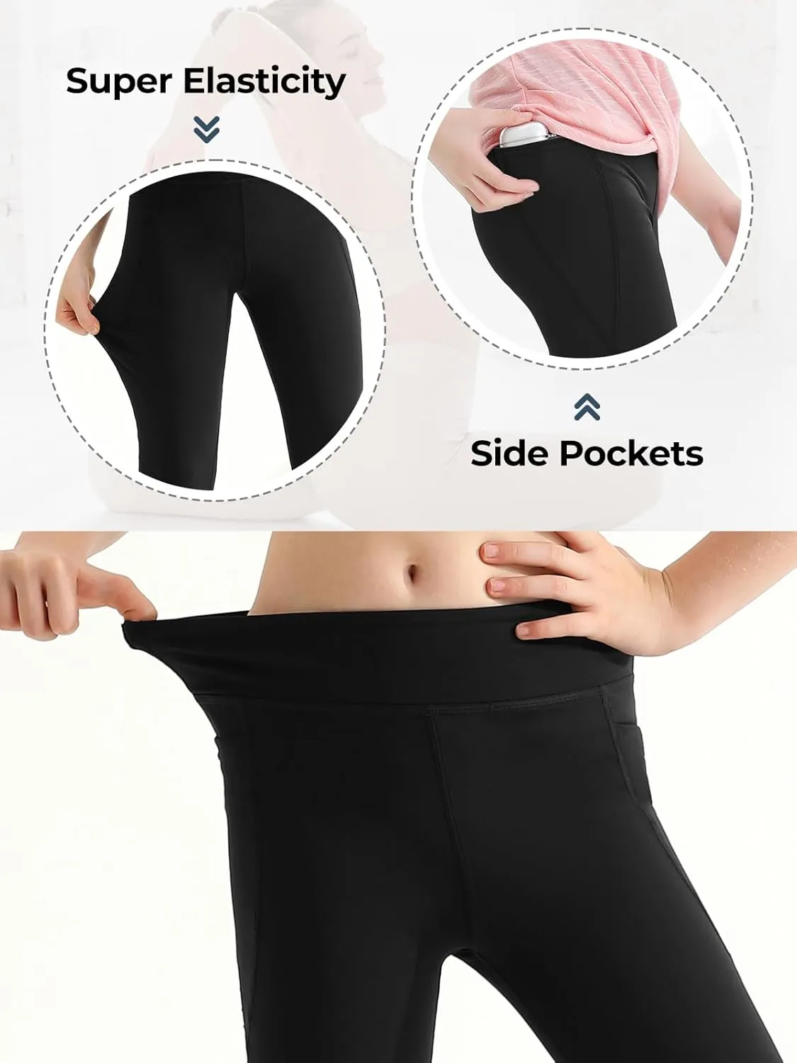 Girls Athletic Leggings with Pockets Black Capri Leggings Yoga Workout Active Pants for Teen Girls 3/4 Summer Shorts