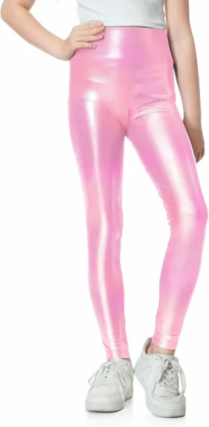 Girls Metallic Active Leggings Size 4-14 Years Shiny Sparkly Mystique Stretch Ankle Length for Kids Youth Teen