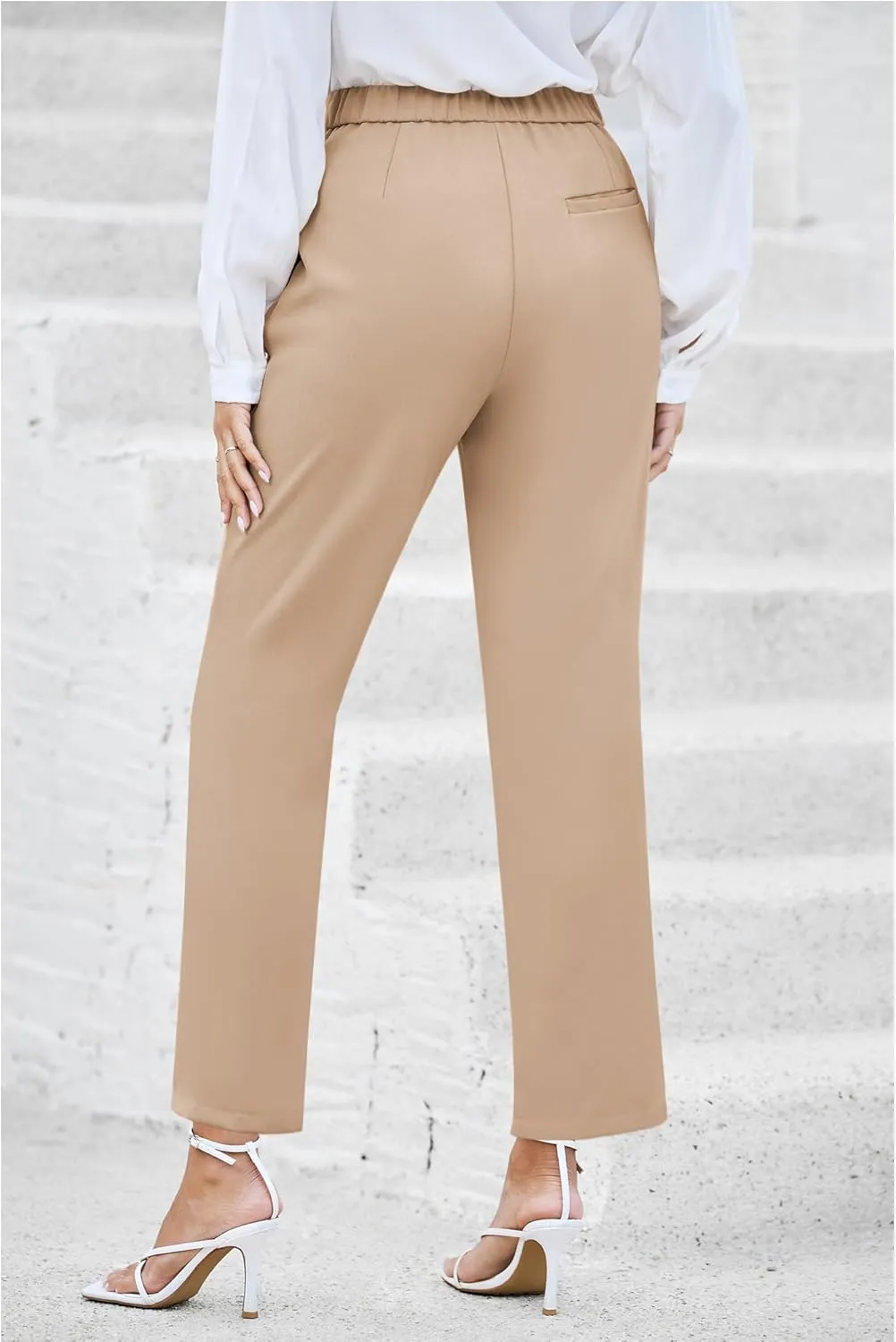 GRAPENT Dress Pants Women High Waisted Work Pants Dressy Casual Straight Leg Elastic Waist Cropped Trousers Ankle Slacks