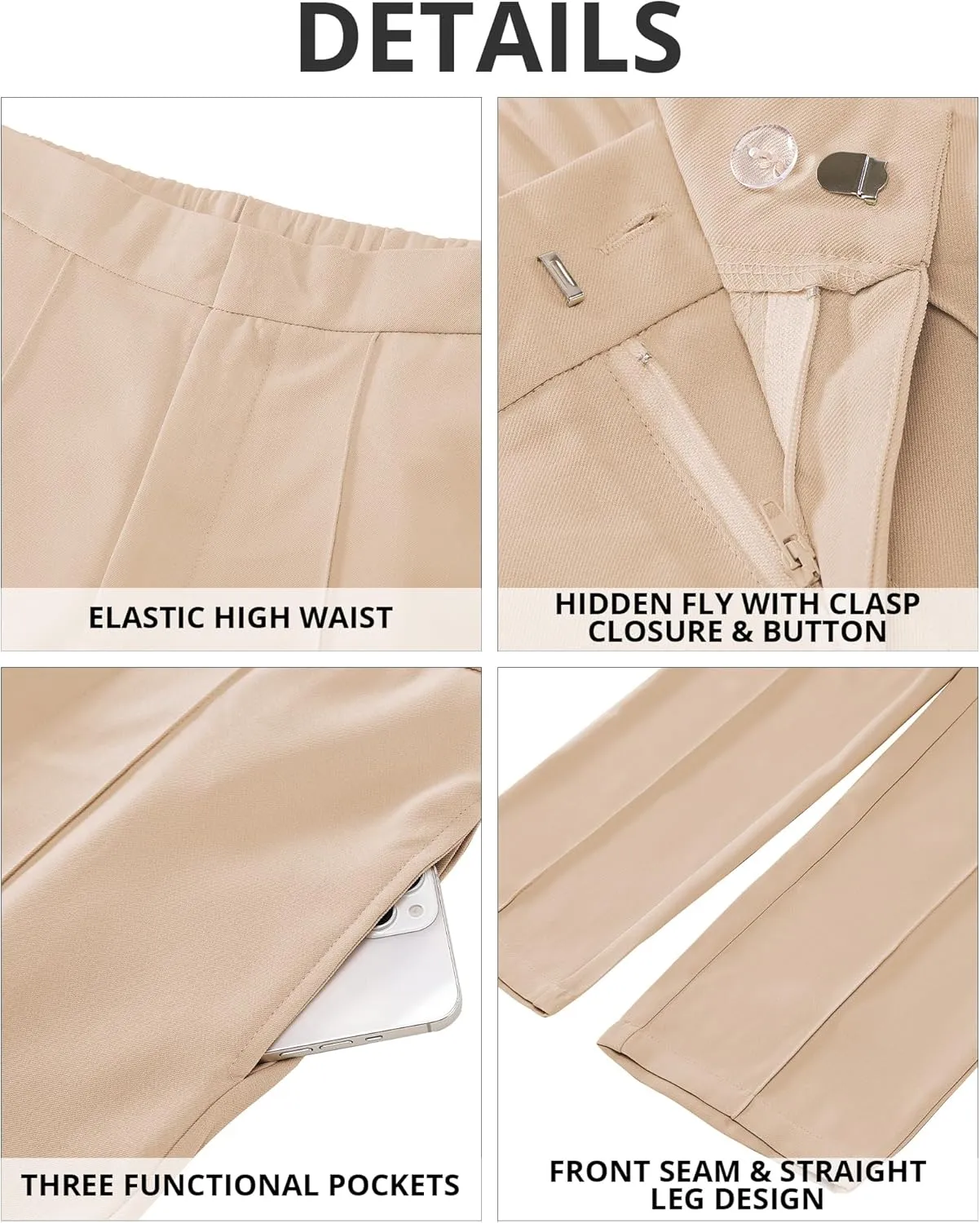 GRAPENT Dress Pants Women High Waisted Work Pants Dressy Casual Straight Leg Elastic Waist Cropped Trousers Ankle Slacks
