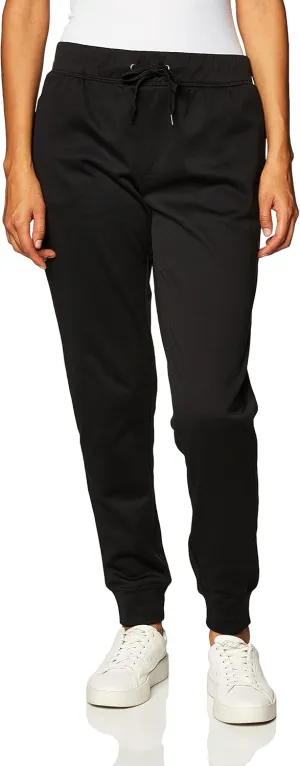 Hanes Women's Sport Performance Fleece Jogger Pants with Pockets, Black Solid/Black Heather, S