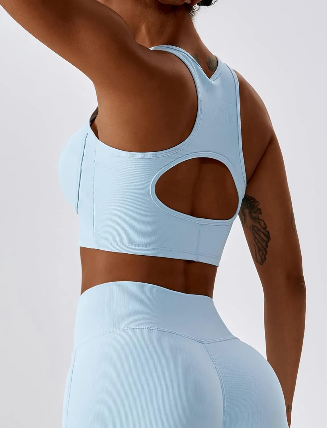 High Neck Longline Sports Bra for Women Supportive Workout Tops Built in Bra Racerback Yoga Gym Tank Crop Top
