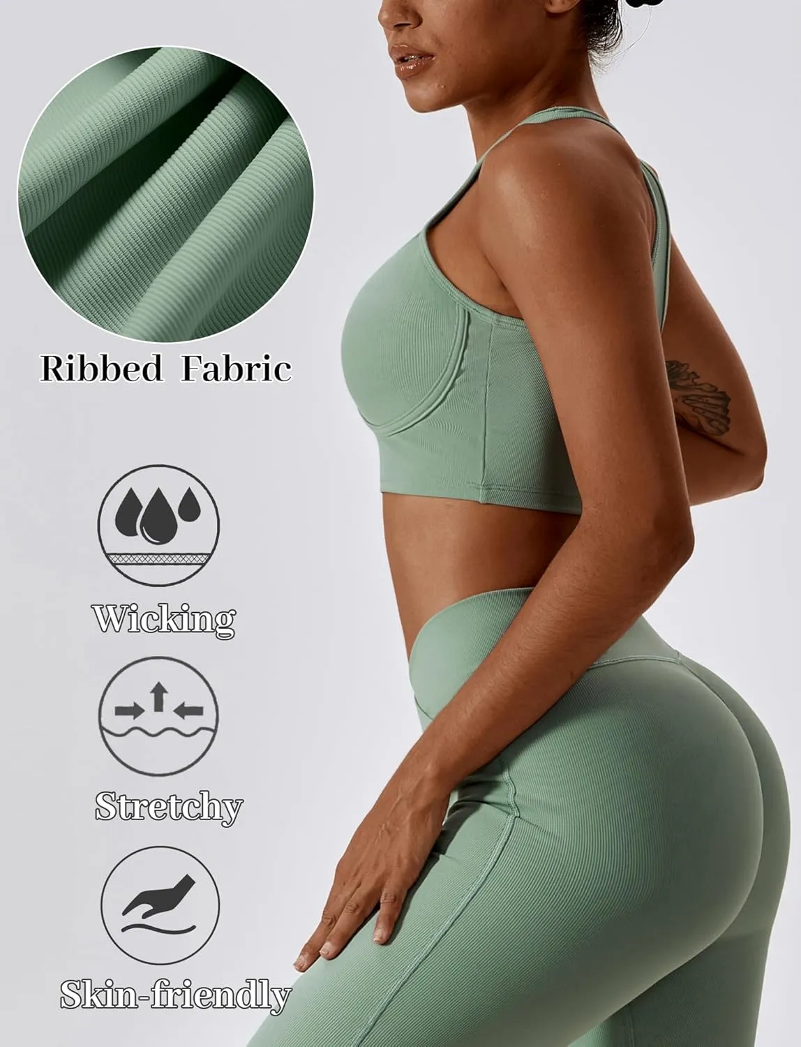 High Neck Longline Sports Bra for Women Supportive Workout Tops Built in Bra Racerback Yoga Gym Tank Crop Top