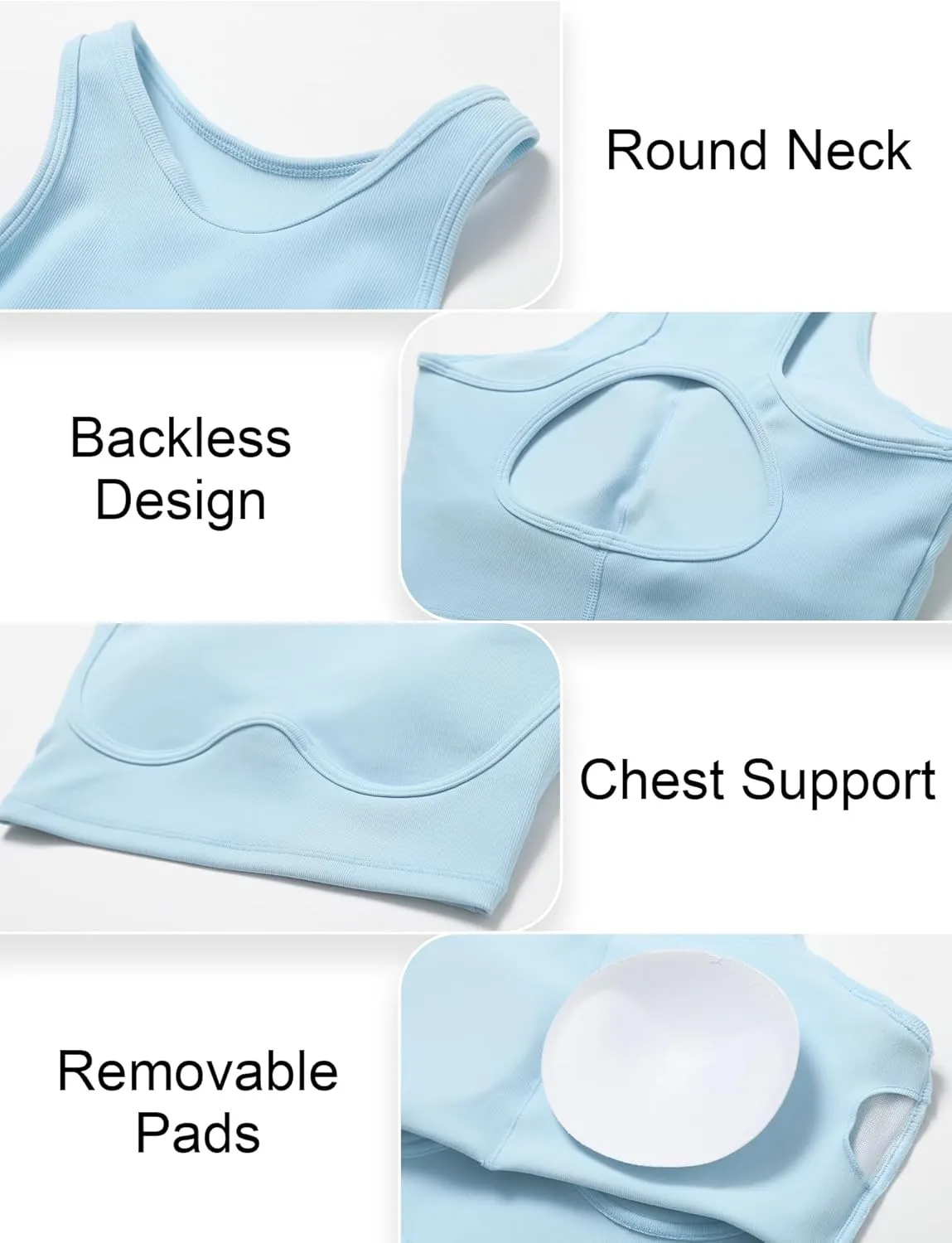 High Neck Longline Sports Bra for Women Supportive Workout Tops Built in Bra Racerback Yoga Gym Tank Crop Top