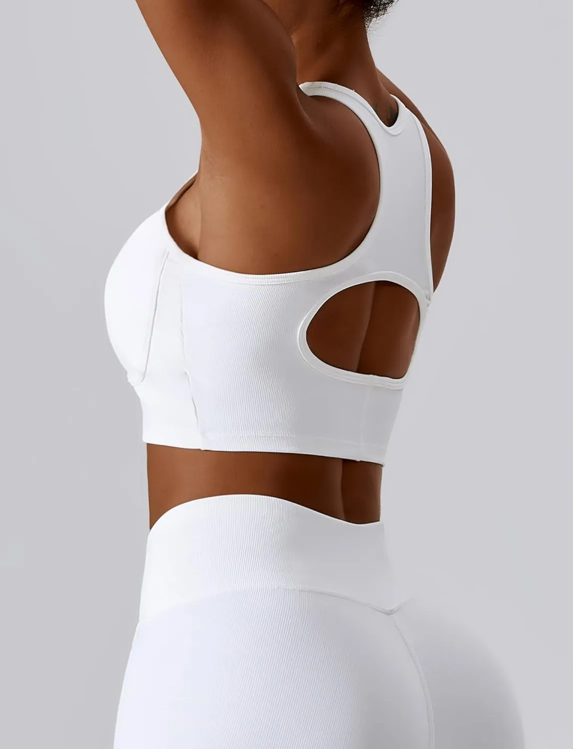 High Neck Longline Sports Bra for Women Supportive Workout Tops Built in Bra Racerback Yoga Gym Tank Crop Top