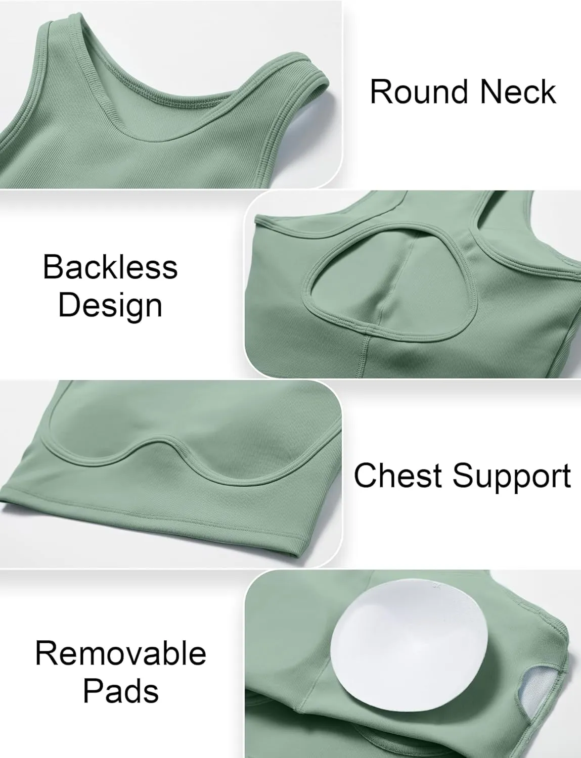 High Neck Longline Sports Bra for Women Supportive Workout Tops Built in Bra Racerback Yoga Gym Tank Crop Top