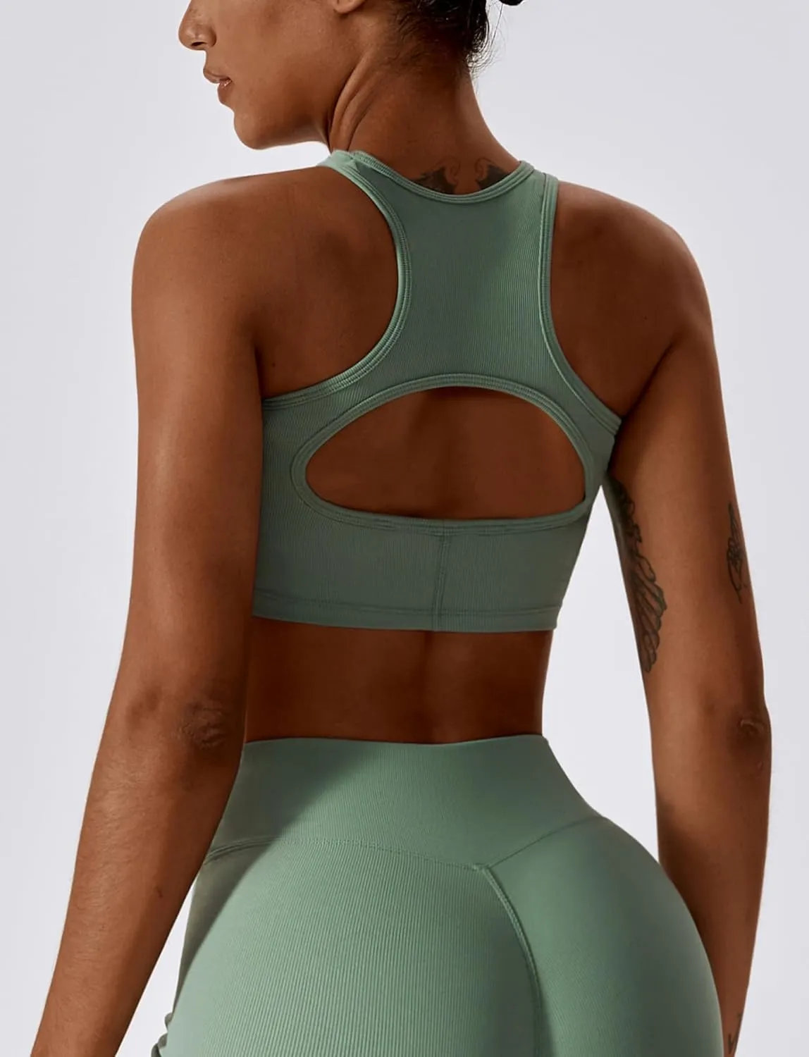 High Neck Longline Sports Bra for Women Supportive Workout Tops Built in Bra Racerback Yoga Gym Tank Crop Top