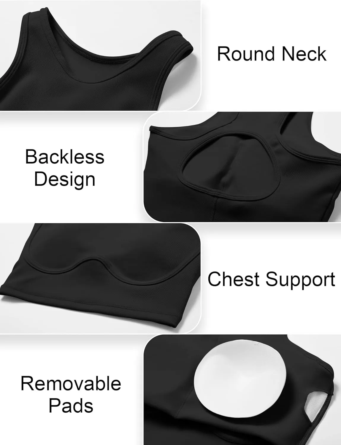 High Neck Longline Sports Bra for Women Supportive Workout Tops Built in Bra Racerback Yoga Gym Tank Crop Top