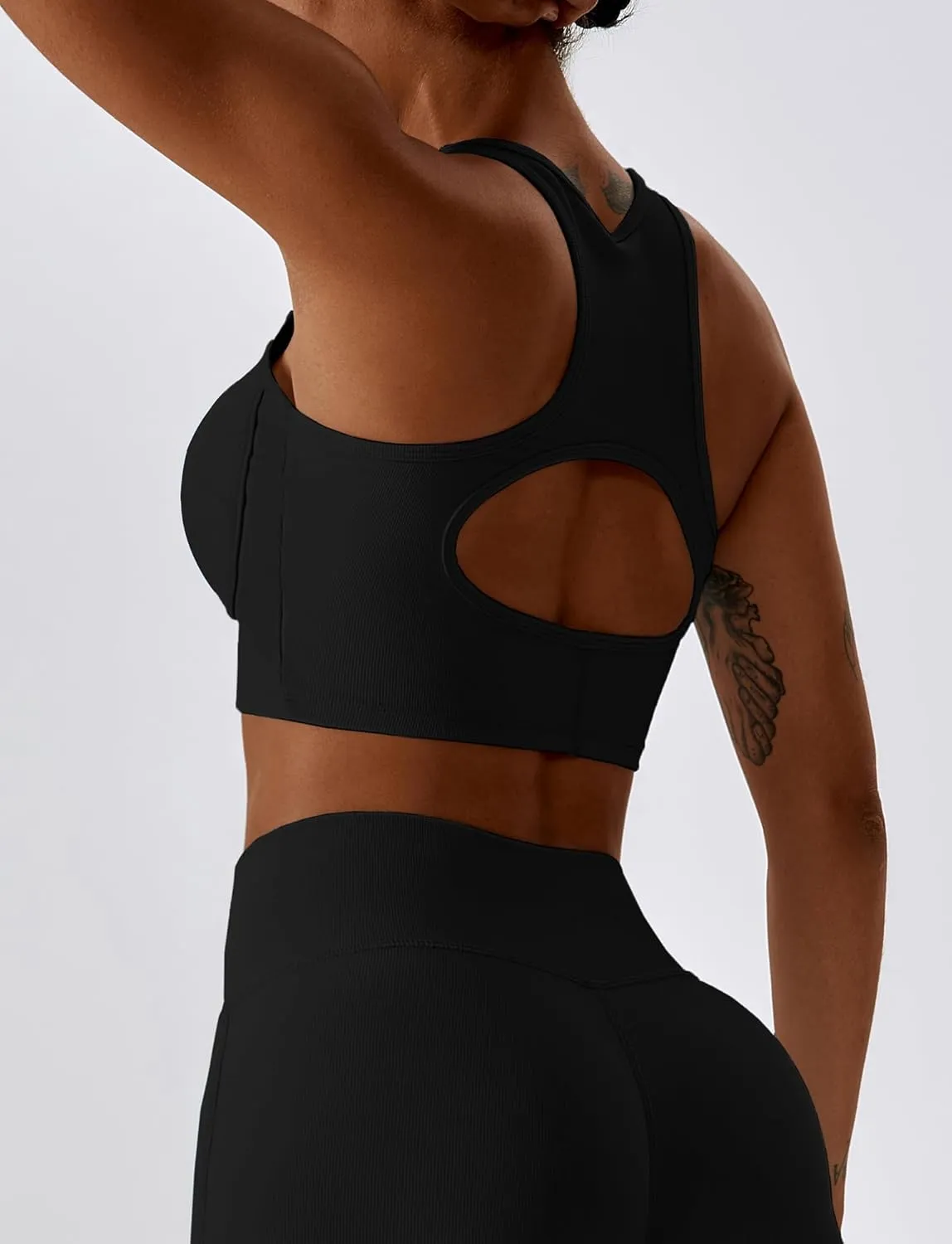 High Neck Longline Sports Bra for Women Supportive Workout Tops Built in Bra Racerback Yoga Gym Tank Crop Top