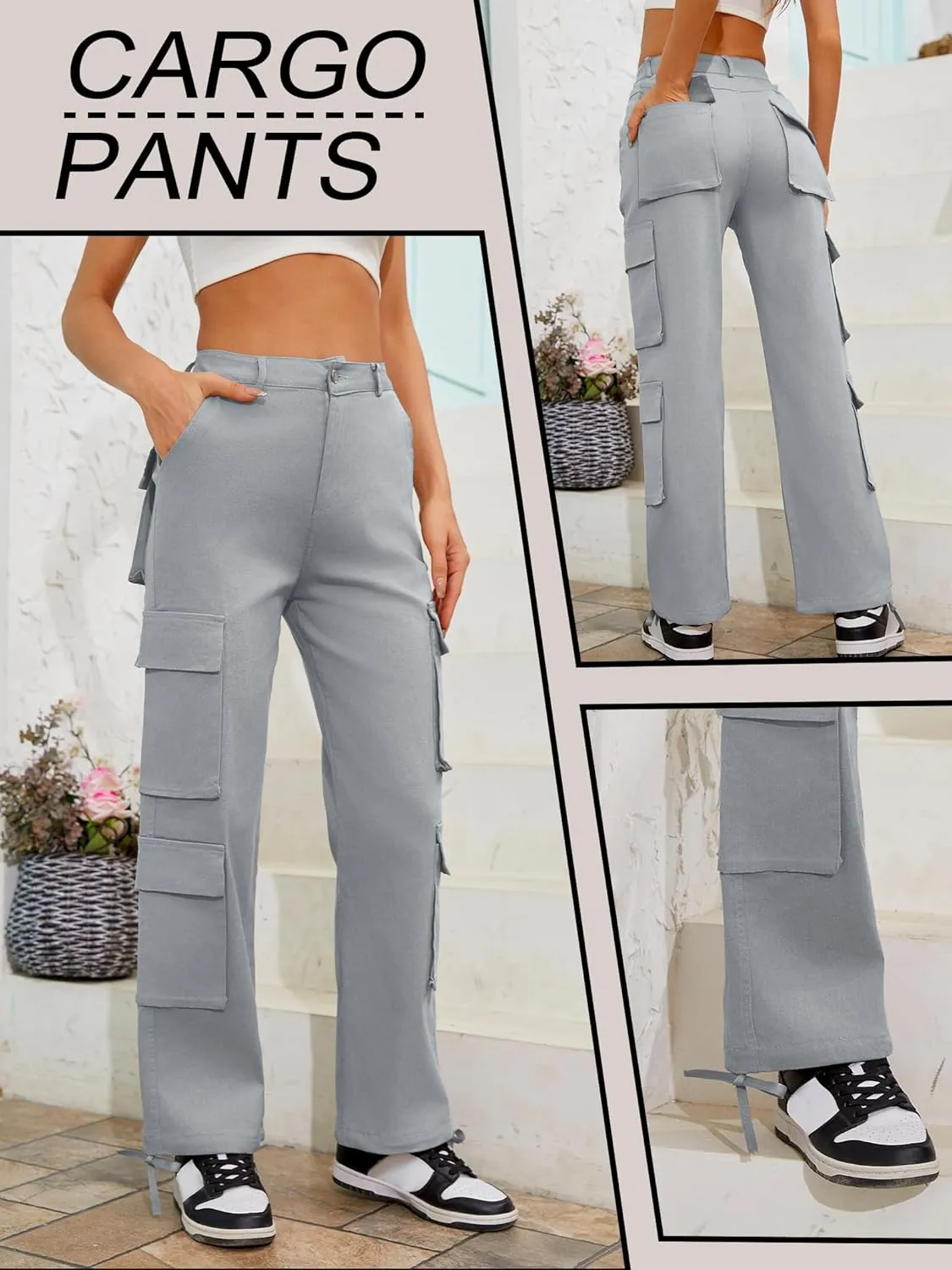 High Waisted Pants for Women Cargo Pants Jogger Straight Wide Leg Baggy with Pockets Streetwear Parachute Pants Y2k