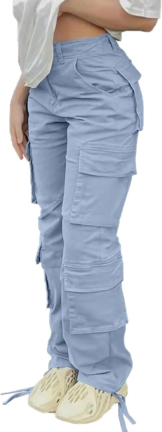 High Waisted Pants for Women Cargo Pants Jogger Straight Wide Leg Baggy with Pockets Streetwear Parachute Pants Y2k